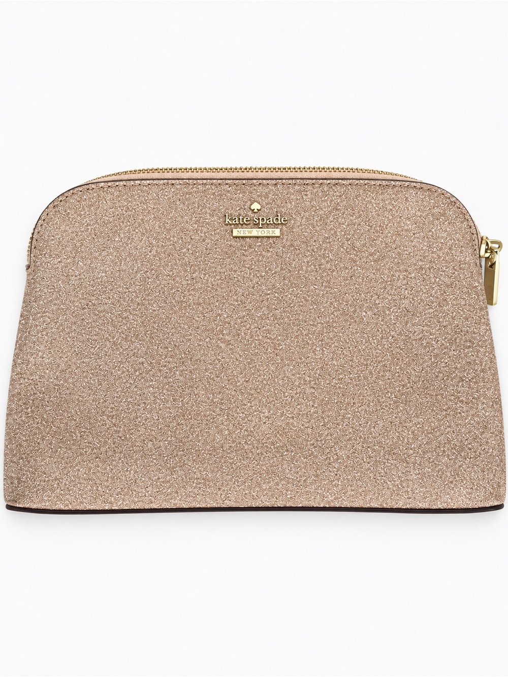 Kate Spade Rose Gold Glitter Cosmetic Bag Dome Zip Makeup Travel Pouch